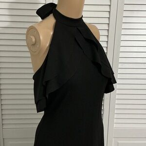 bebe Black Halter Ruffle Maxi Dress